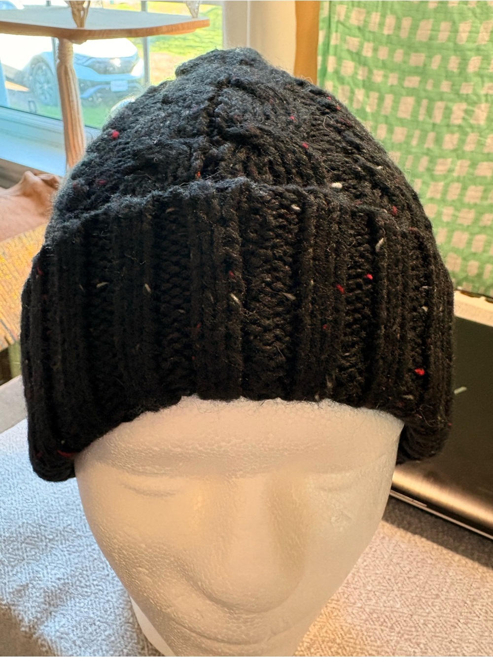 Black Cable Knit Beanie Hat - Unbranded